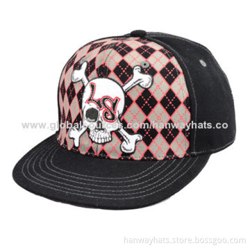 Flat brim caps with skull printing